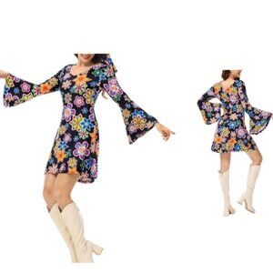 70s Floral Costume Dress Halloween Hippie Costume Size Medium